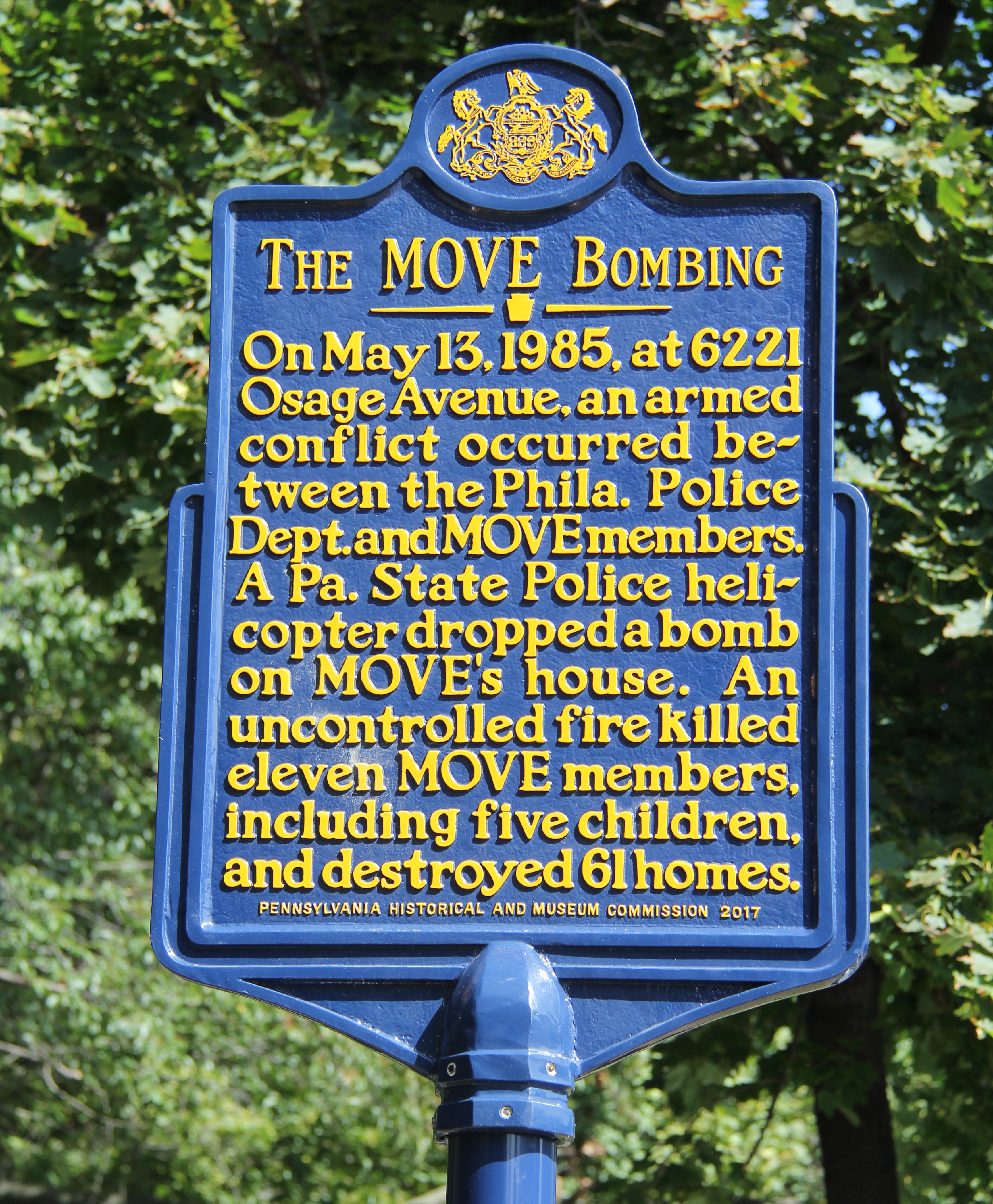 MOVE Bombing Historic Marker